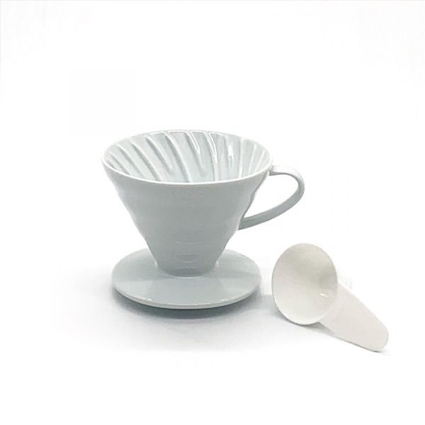Hario V60 Coffee Dripper 02 Ceramic White with measuring spoon