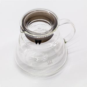 Hario V60 Range Server heat resistant glass coffee server top view with lid